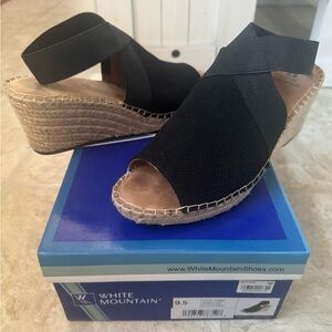 White Mountain Black Espadrille Wedge Sandals